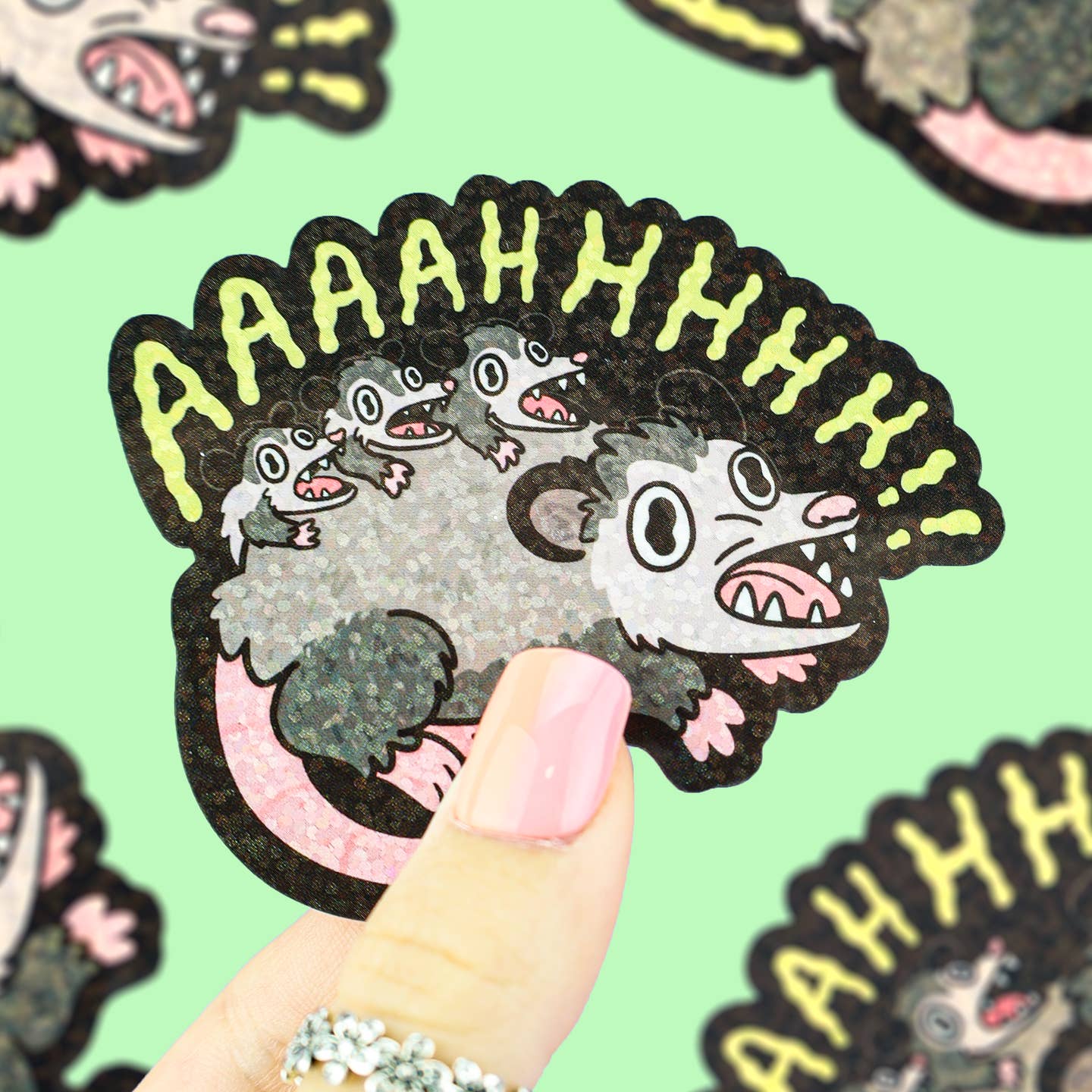 GLITTER Screaming Opossum Vinyl Sticker Aaaaahhhhh!