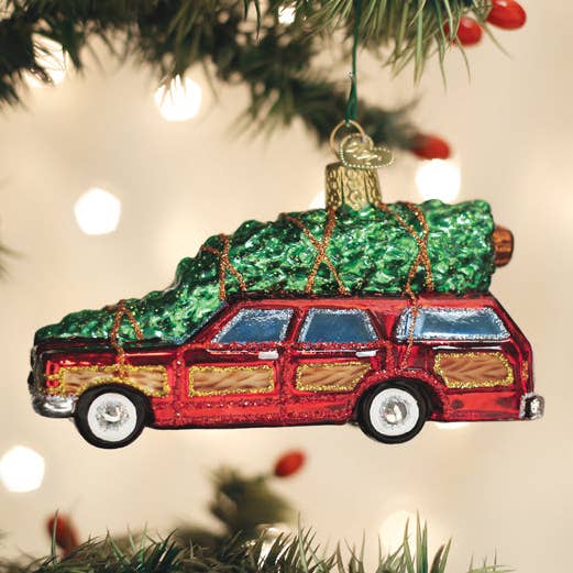 Station Wagon w/ Tree Glass Ornament