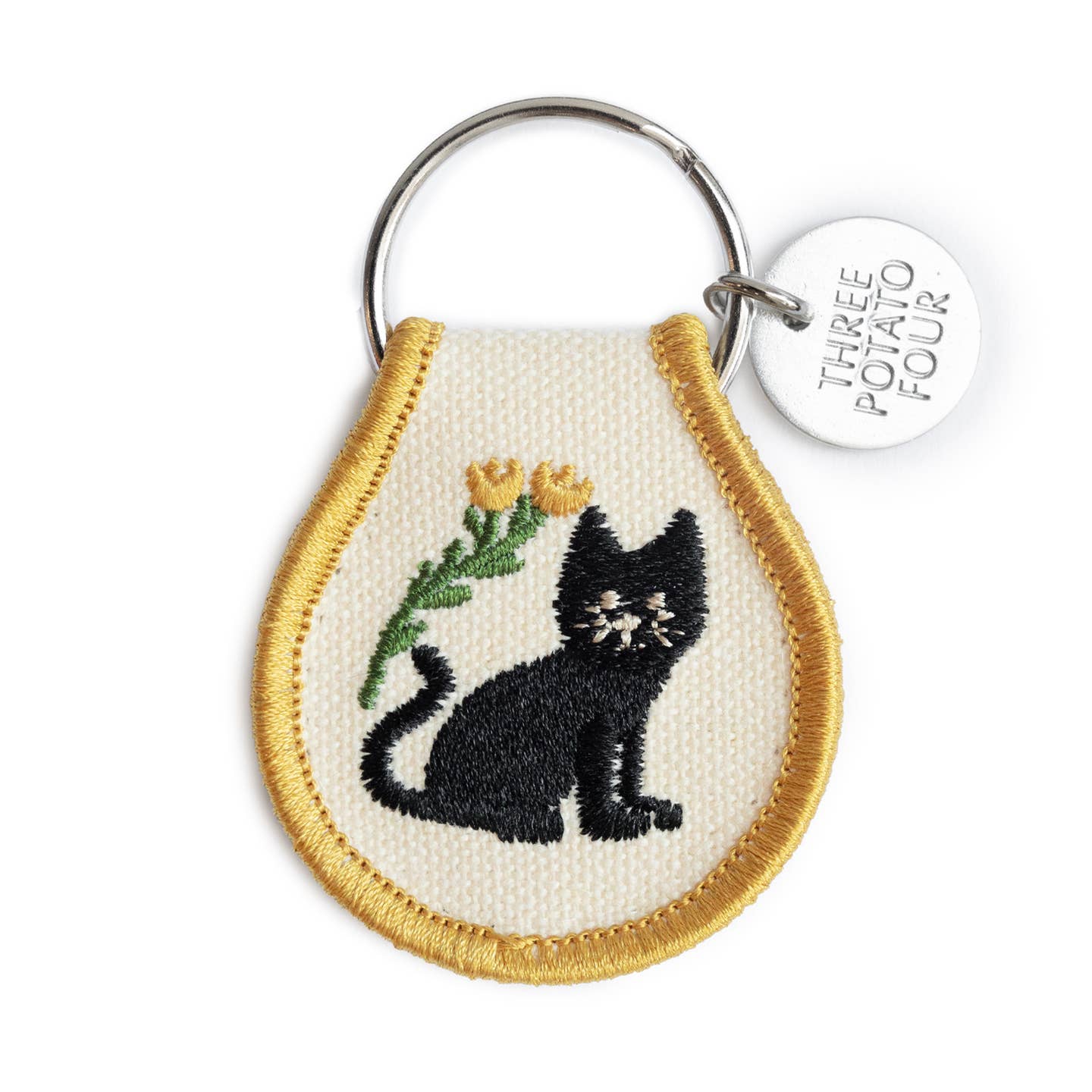 Black Cat Embroidered Keychain