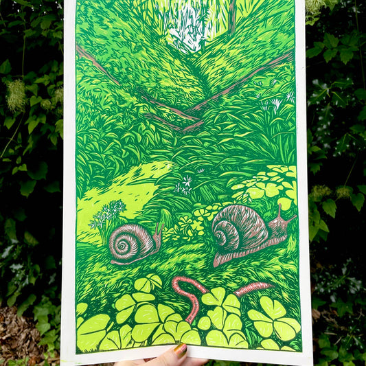PNW Nature Linocut Print