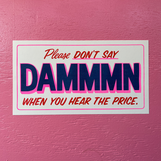 Please Don't Say DAMMMN Riso Print Pink/Red/Blue