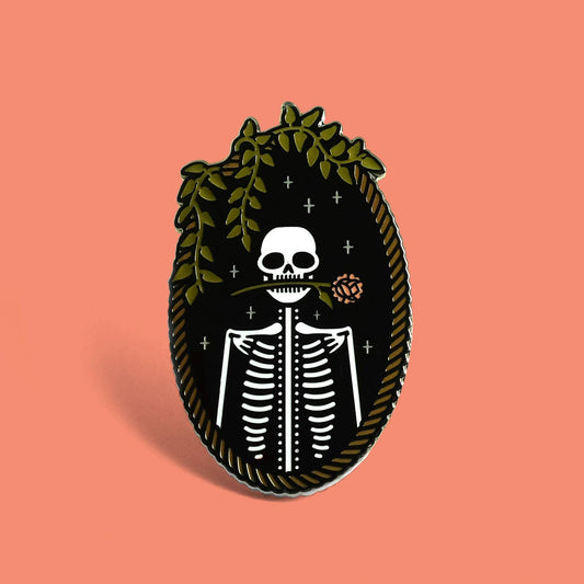 Jackie (Skeleton) Enamel Pin by Tiny Cup Needleworks