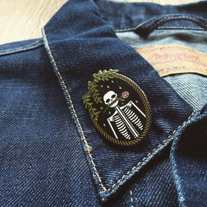 Jackie (Skeleton) Enamel Pin by Tiny Cup Needleworks
