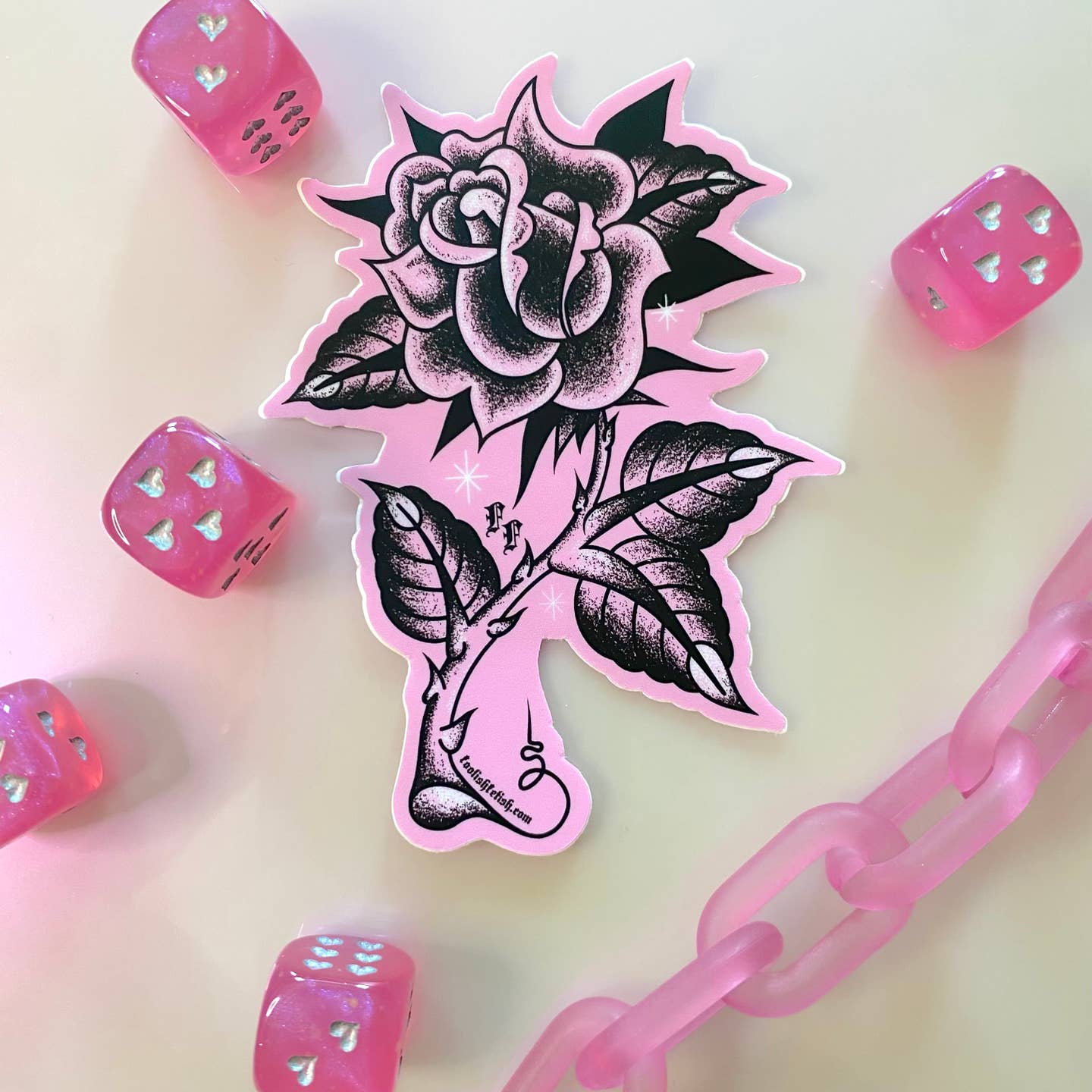Pink Rose Tattoo Art Sticker