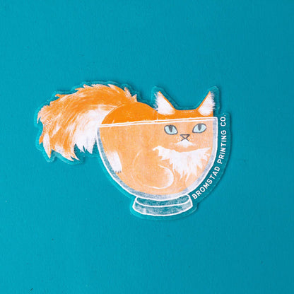 Orange Cat In A Clear Bowl Sticker