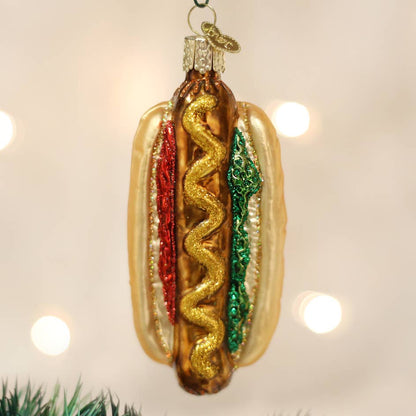 Hot Dog Glass Ornament