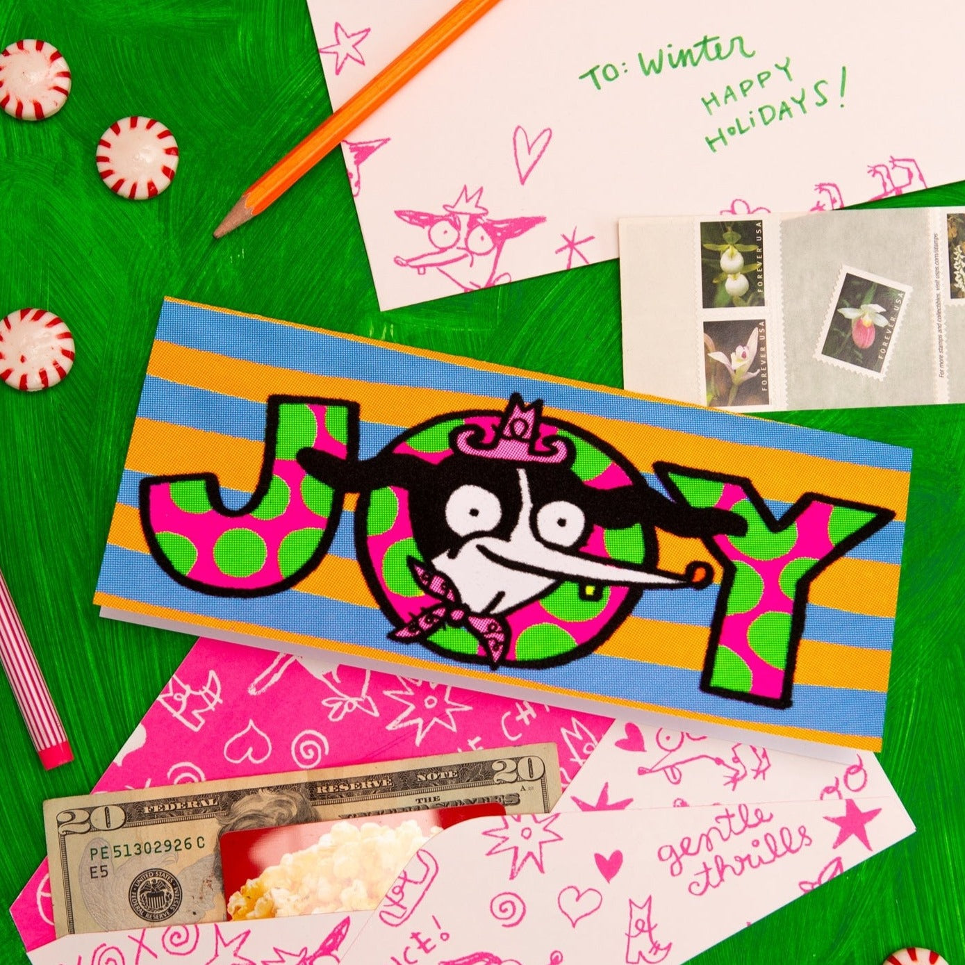 Joy Fuzzy Neon Holiday Card – World Famous Original