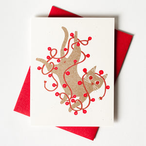 Tangled String Lights Cat - Risograph Card