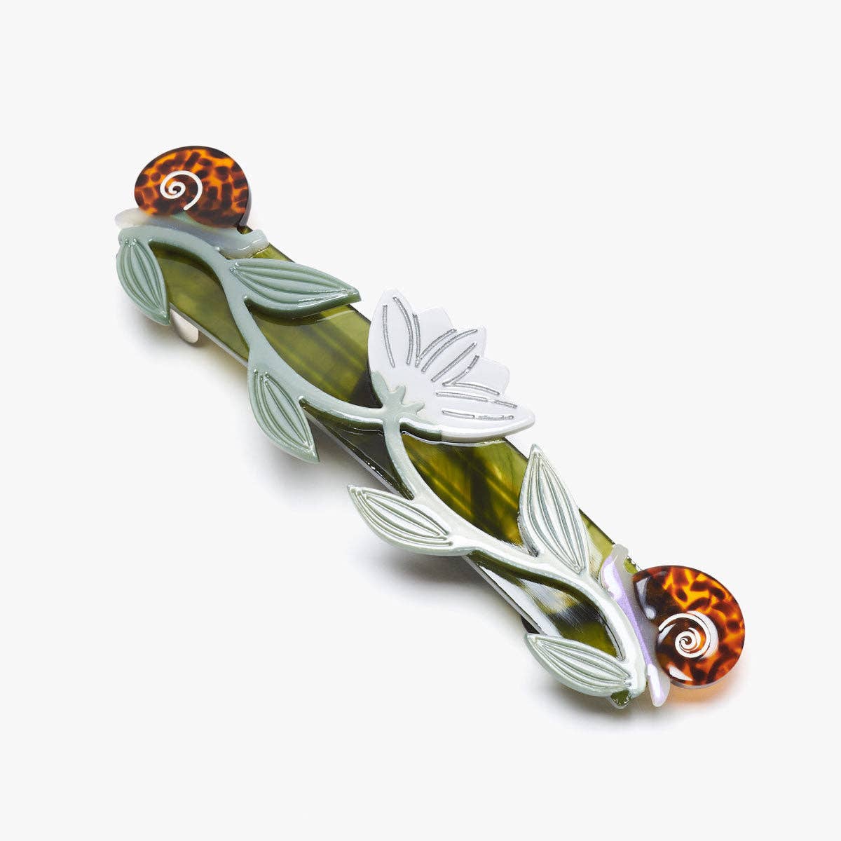 Brocéliande French Barrette with Lotus Flowers and Snails