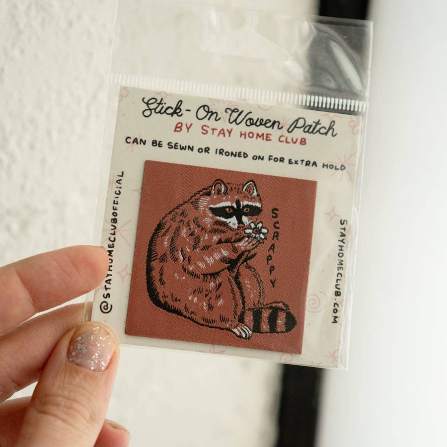 Scrappy Raccoon - Woven Sticky Patch