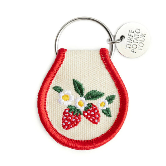 Strawberry Blossom Embroidered Keychain