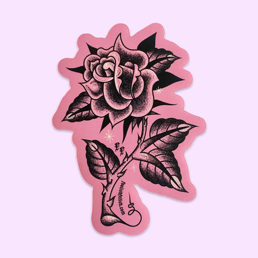 Pink Rose Tattoo Art Sticker