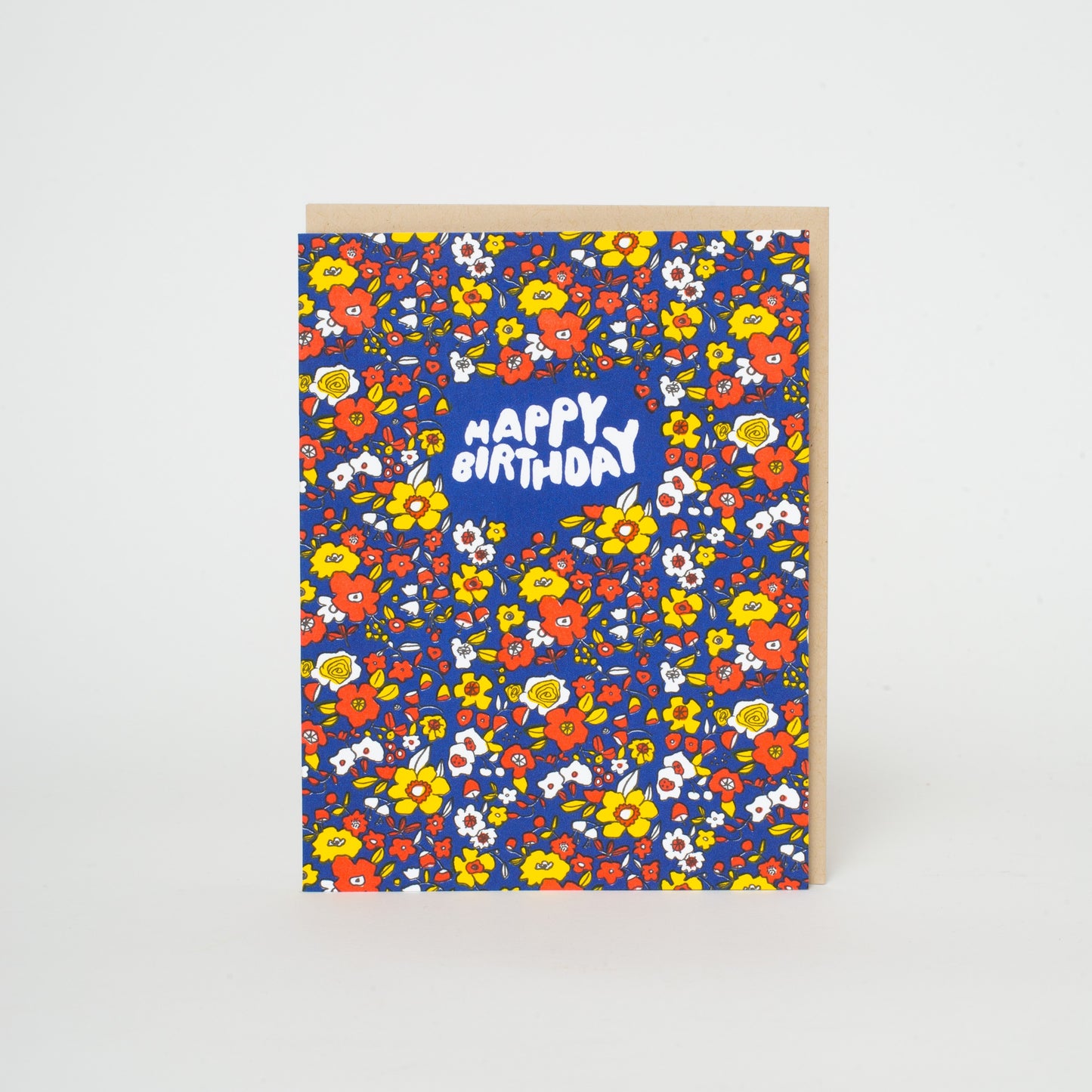 Happy Birthday Calico Floral Letterpress Greeting Card