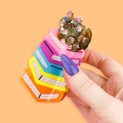 Book Stack Kitty Cat Hair Claw Clip