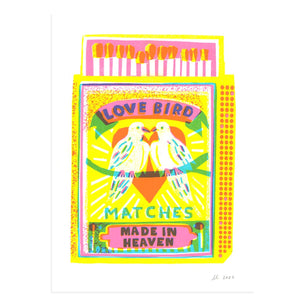 A4 Lovebird Matches Risograph Art Print
