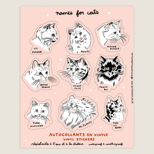 Names For Cats 8x10 Sticker Sheet