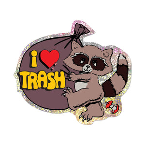 I Love Trash Raccoon Glitter Sticker