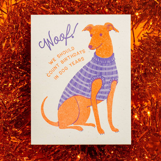 Woof! Dog Years Birthday - Risograph Card
