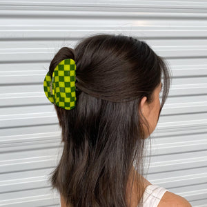 Checker Hair Claw - Dill Green