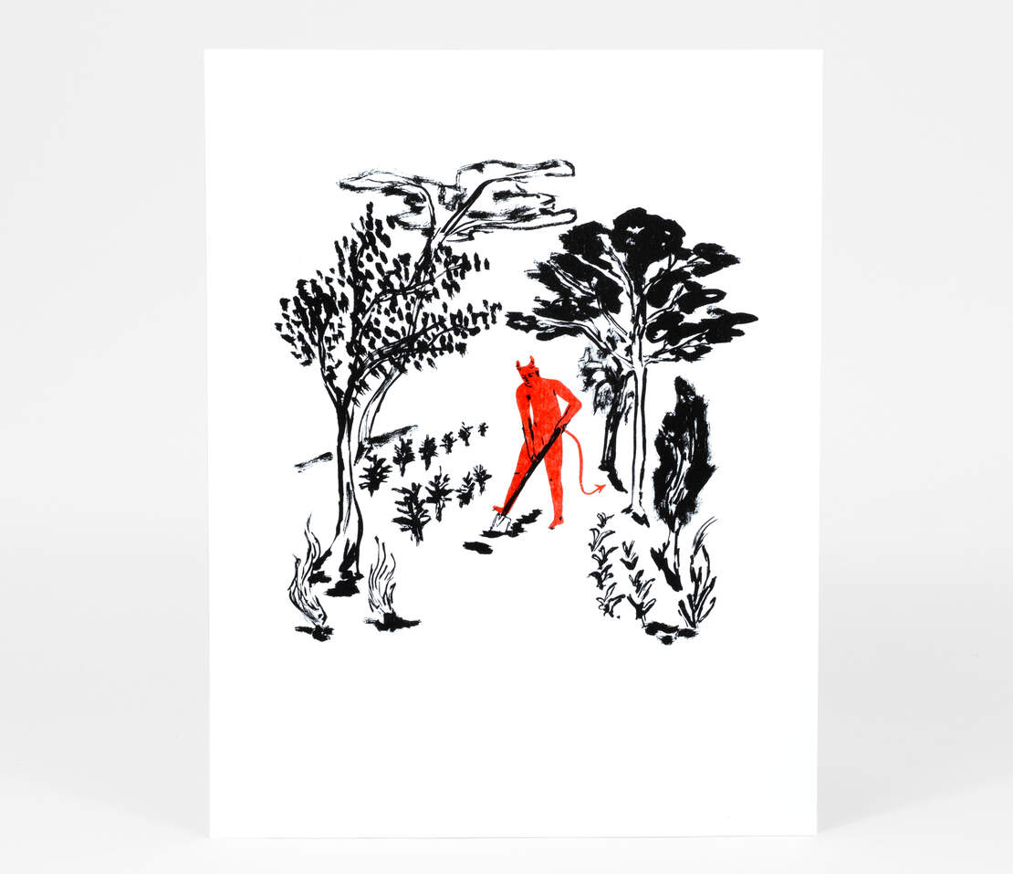 The Devil Is Working In The Garden Riso Print