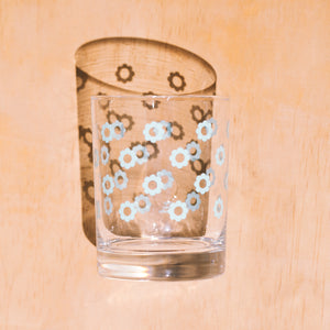 Double Old Fashioned Glass - Blue Daisies