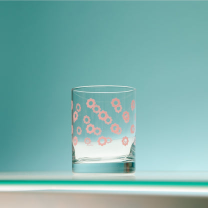 Double Old Fashioned Glass - Pink Daisies
