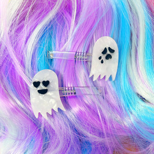 Happy & Sad Ghosts Acetate Hair Clip Pair