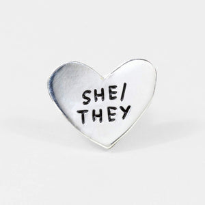 She/They  Pronoun Heart Pin