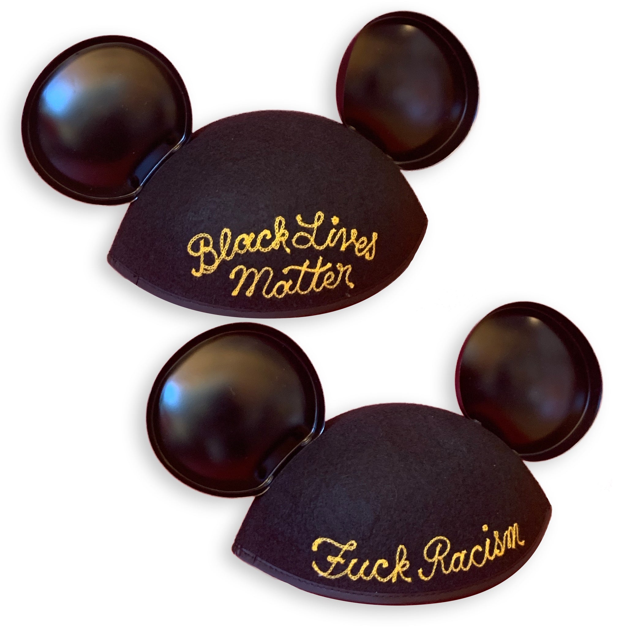 Mickey Ears Resin Sculpture - Faceted Front / Smooth Back - Gold