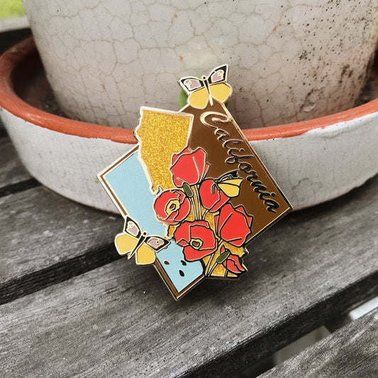 California State Enamel Pin Glitter