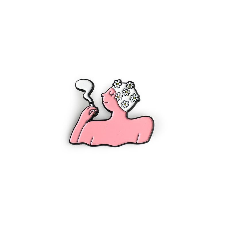 Smoking Swim Cap Girl Enamel Pin - World Famous Original